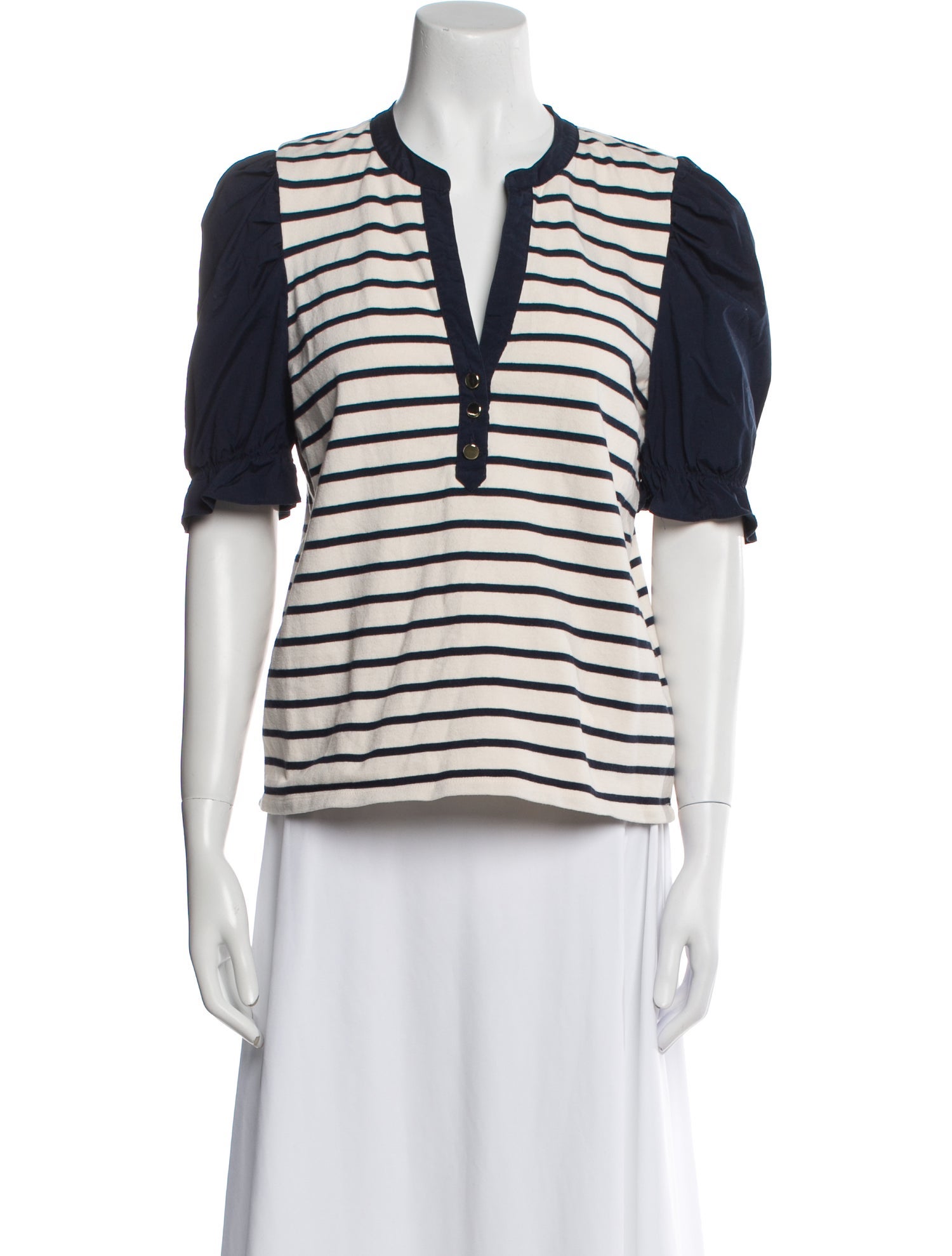 Veronica Beard Striped V-Neck Polo