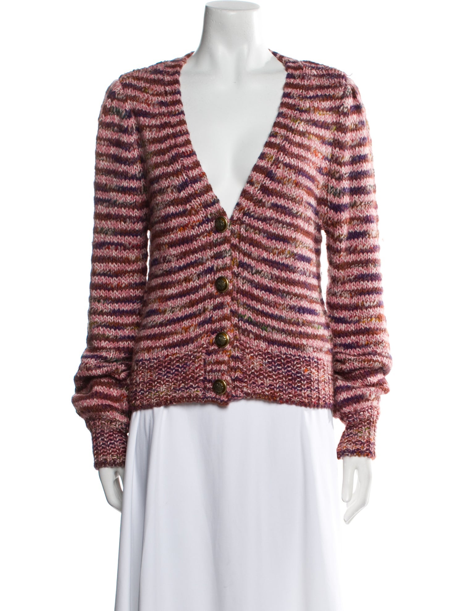 Veronica Beard Striped Plunge Neckline Sweater