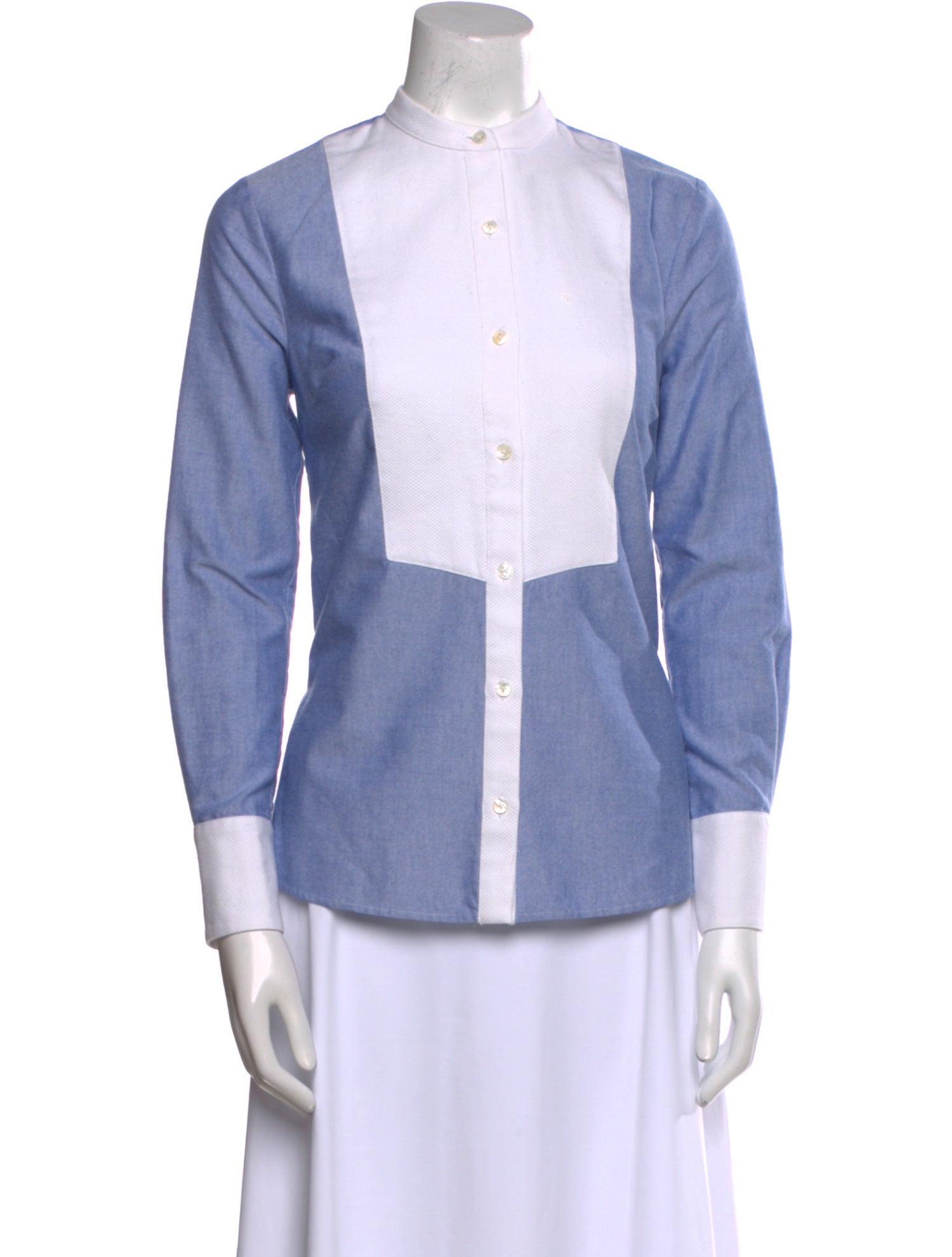 Veronica Beard Mock Neck Long Sleeve Button-Up Top