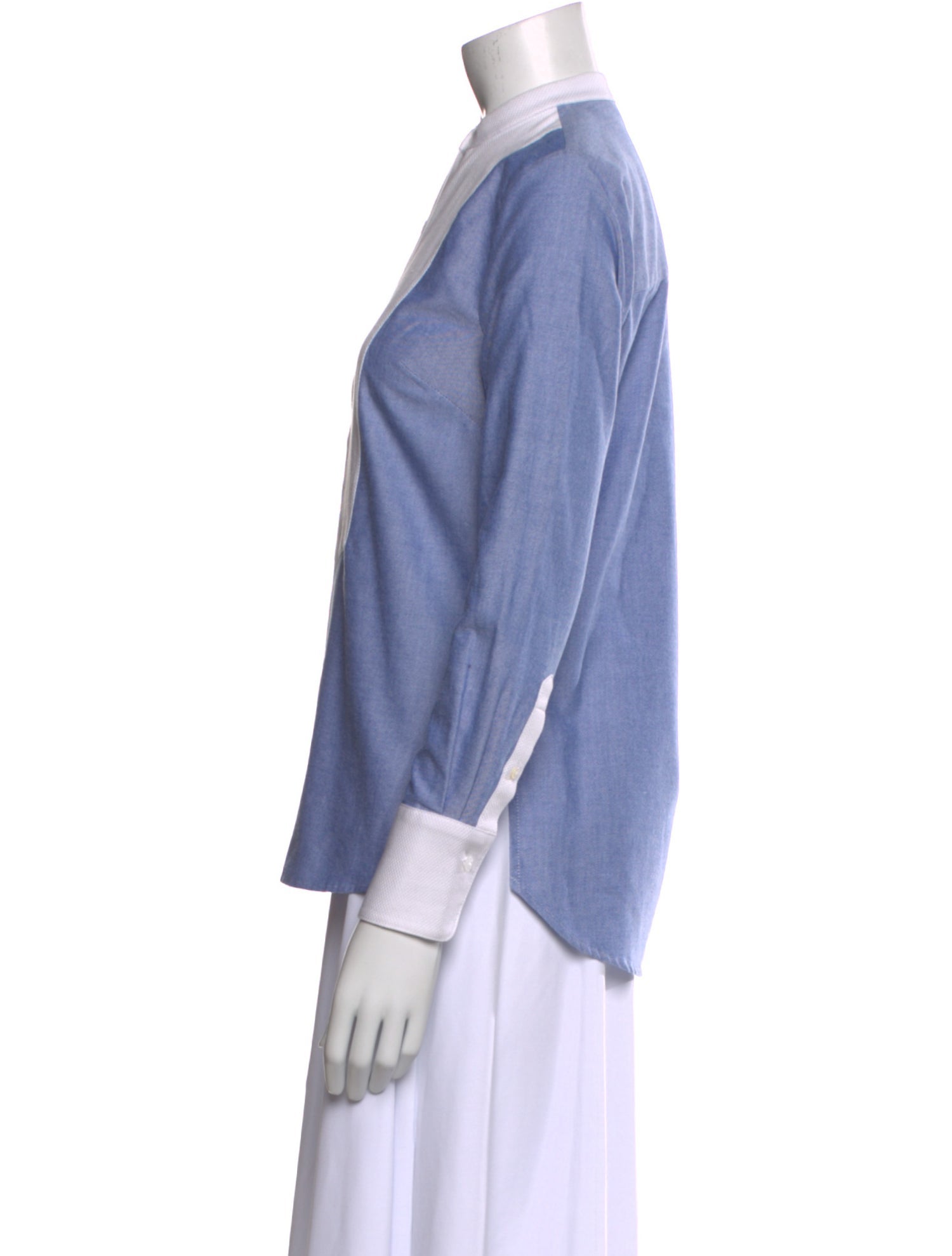 Veronica Beard Mock Neck Long Sleeve Button-Up Top