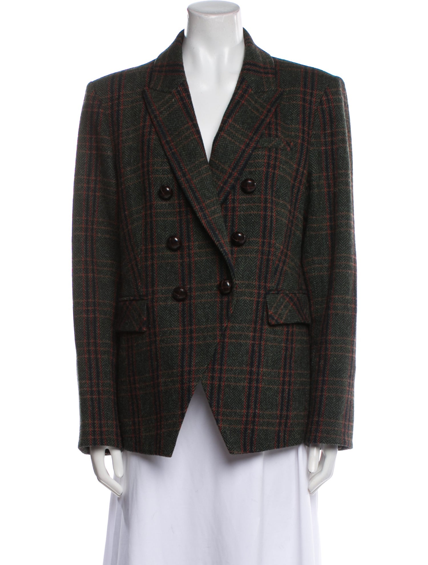 Veronica Beard Virgin Wool Plaid Print Blazer