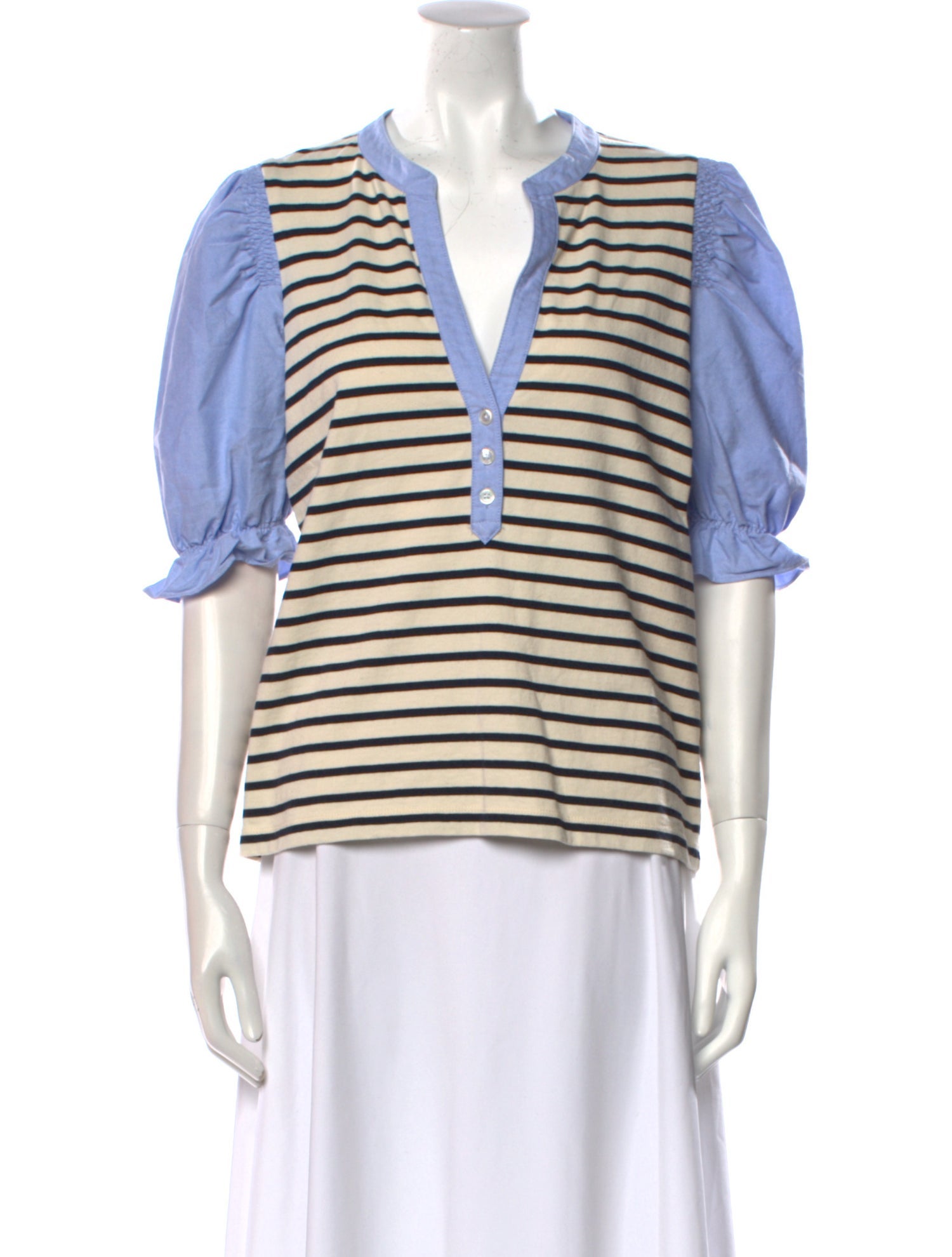 Veronica Beard Striped V-Neck Blouse