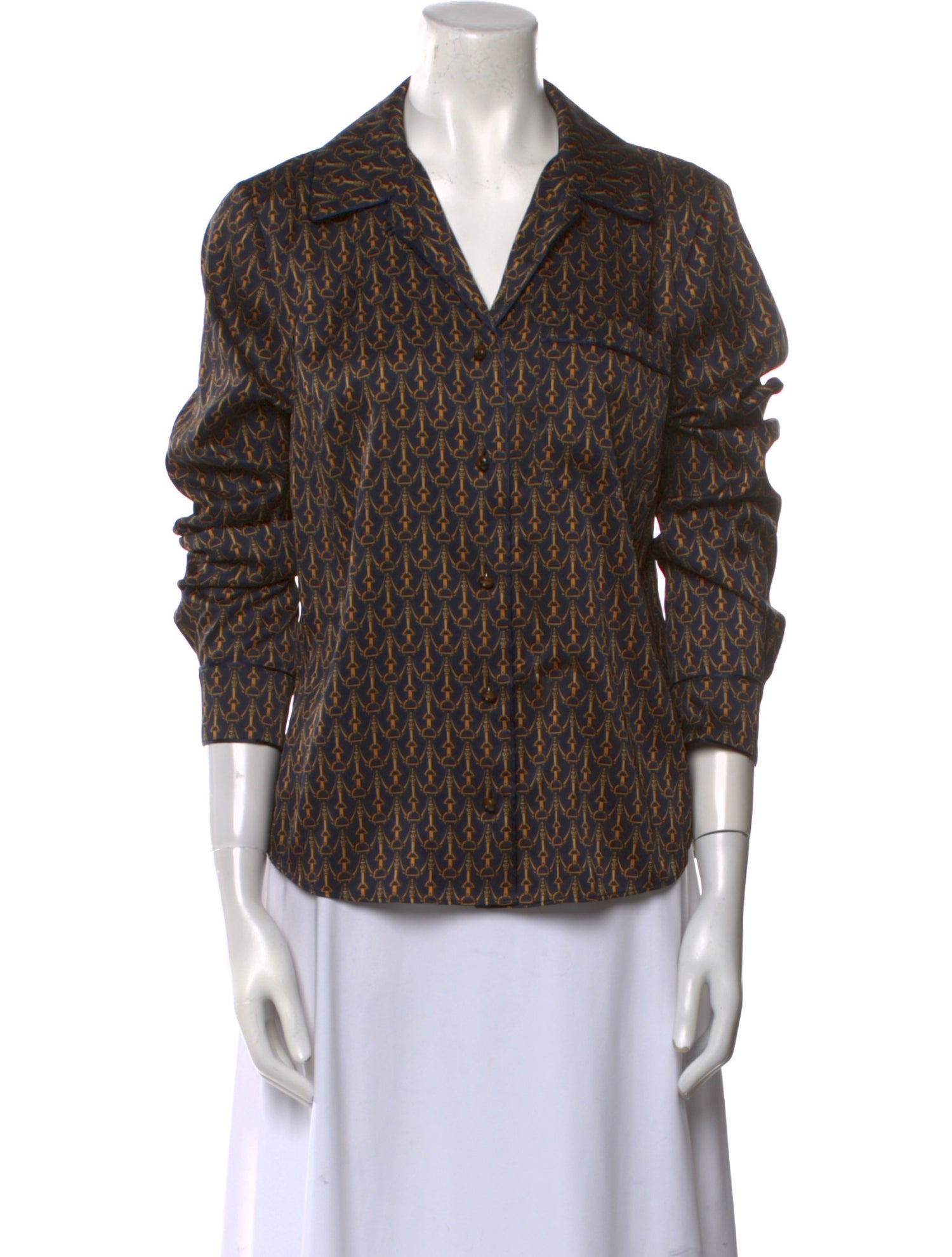 Veronica Beard Printed Three-Quarter Sleeve Button-Up Top