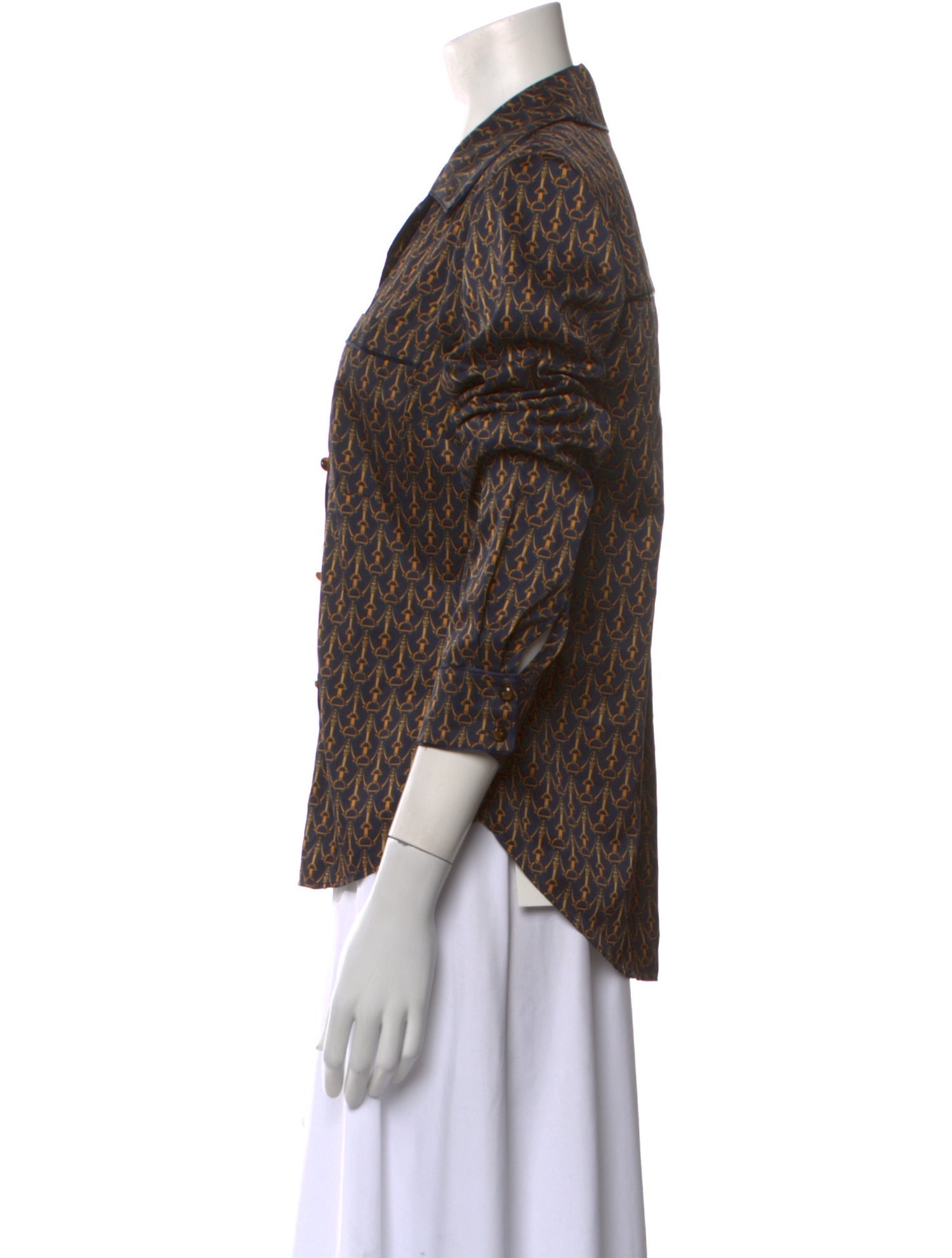 Veronica Beard Printed Three-Quarter Sleeve Button-Up Top