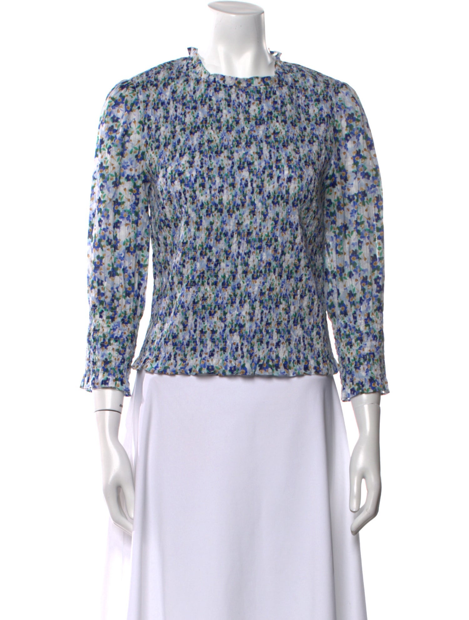 Veronica Beard Floral Print Crew Neck Blouse