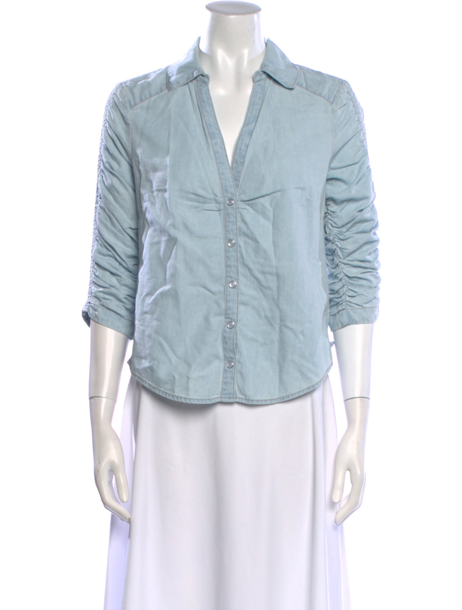 Veronica Beard V-Neck Three-Quarter Sleeve Button-Up Top