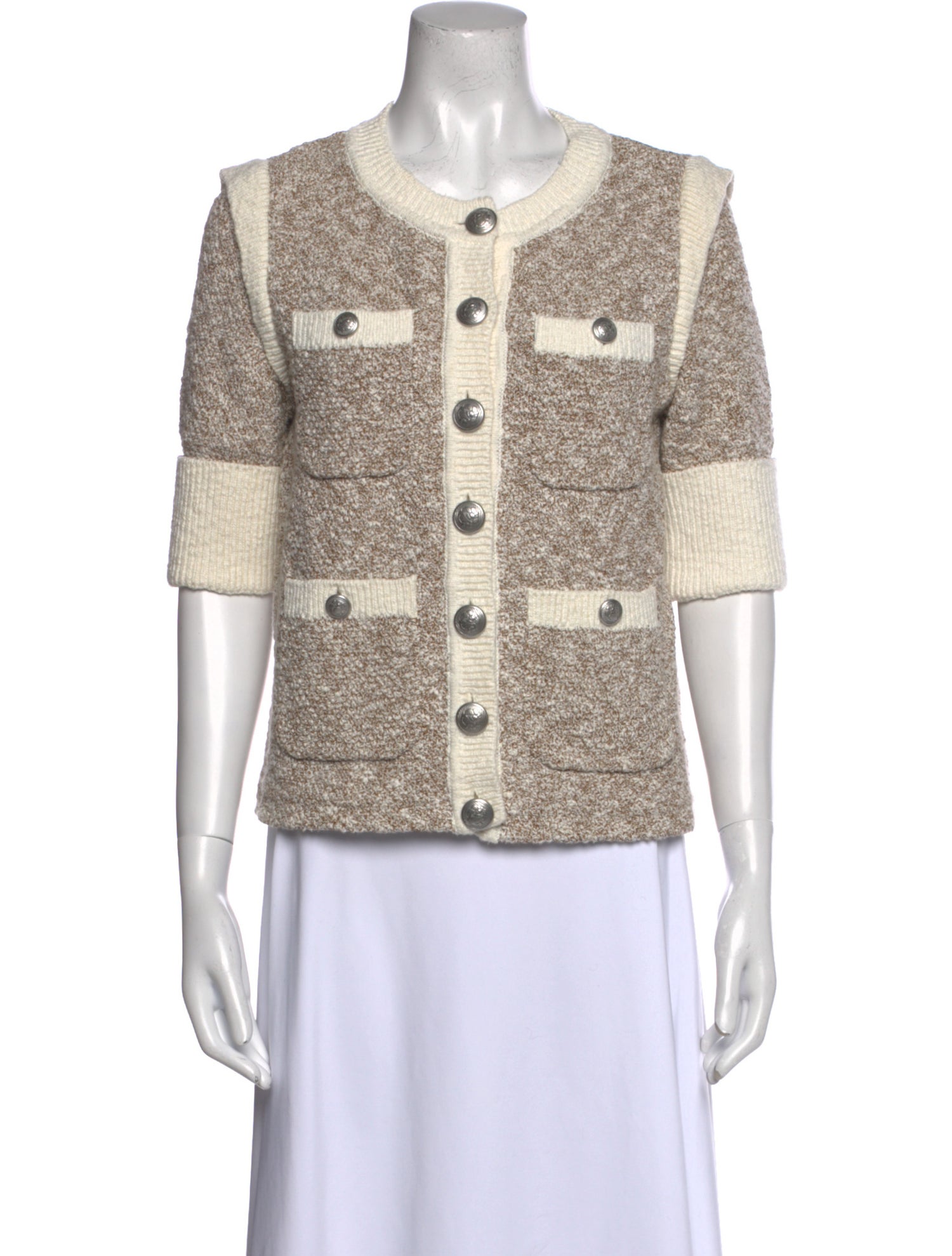 Veronica Beard Tweed Pattern Scoop Neck Sweater