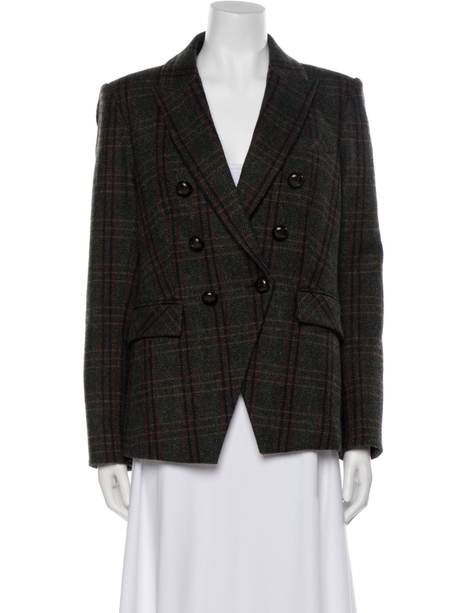 Veronica Beard Virgin Wool Plaid Print Blazer