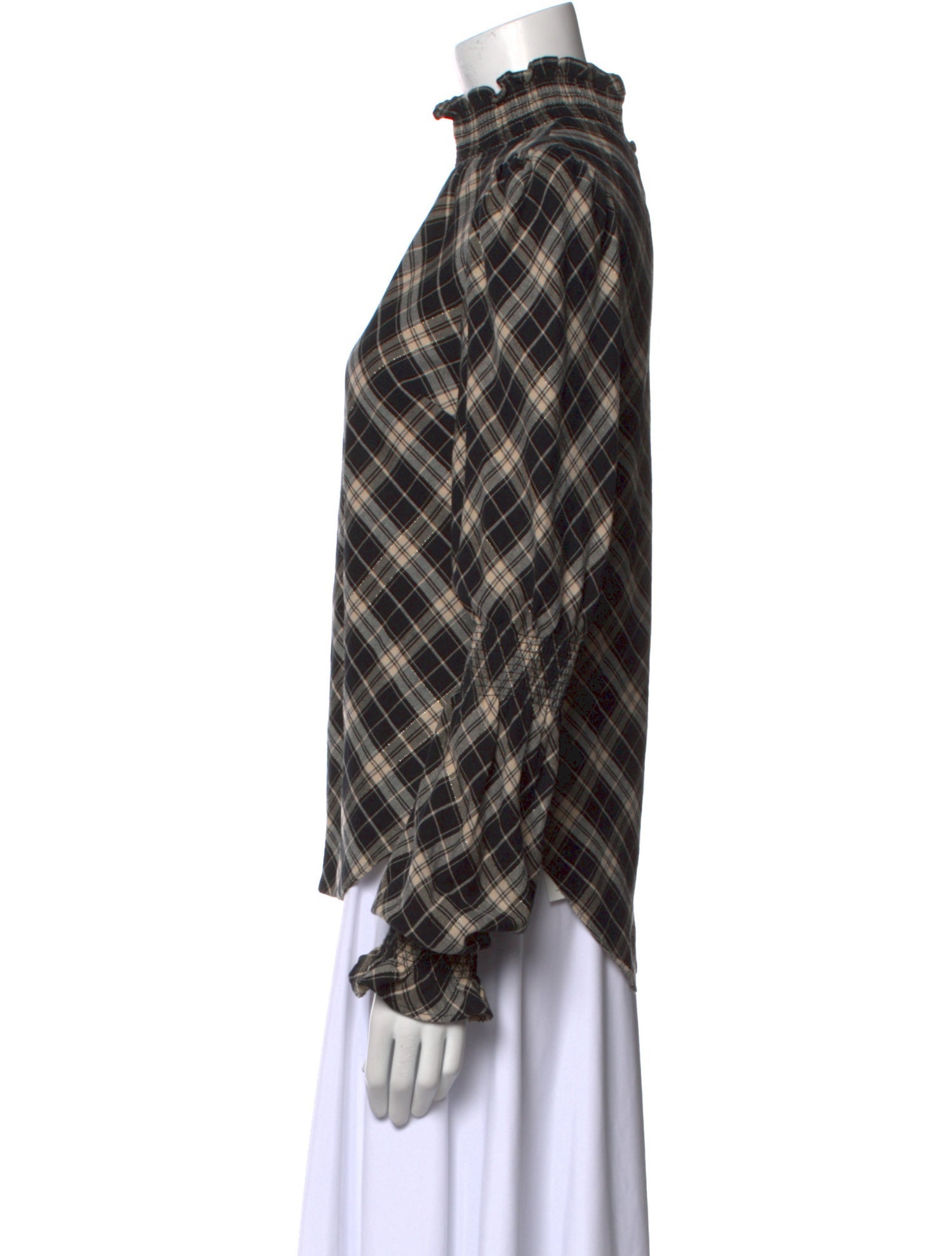 Veronica Beard Plaid Print Mock Neck Blouse