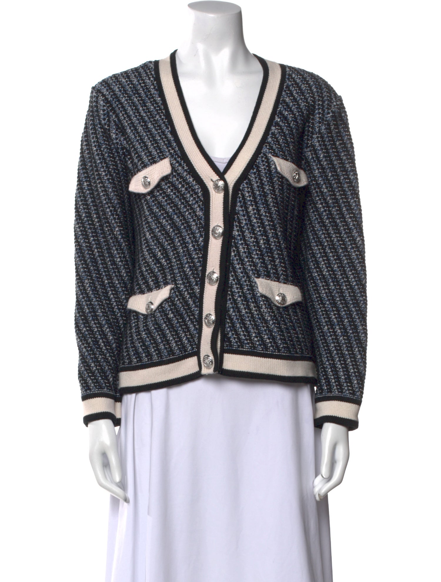 Veronica Beard Striped V-Neck Sweater