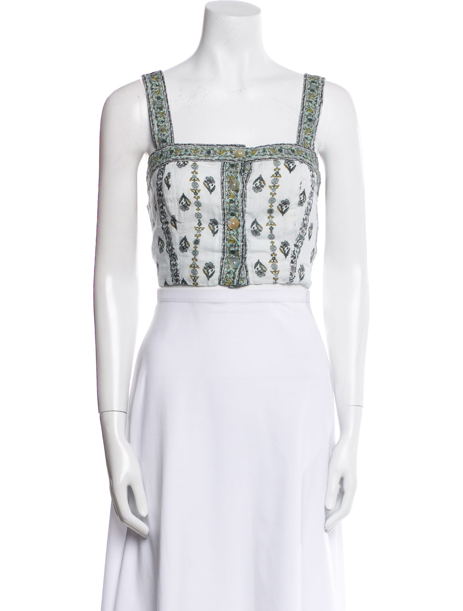 Veronica Beard Floral Print Square Neckline Crop Top