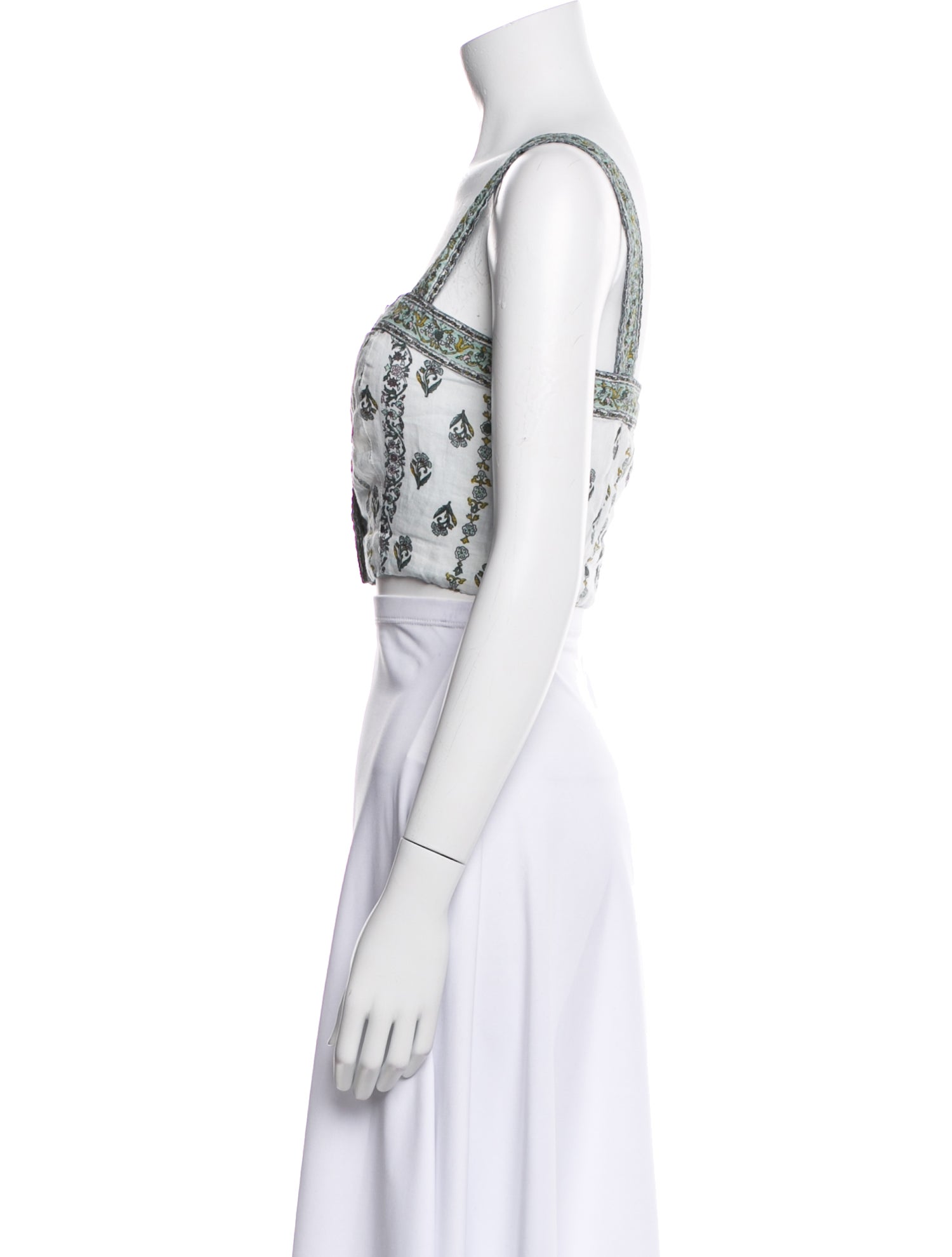 Veronica Beard Floral Print Square Neckline Crop Top