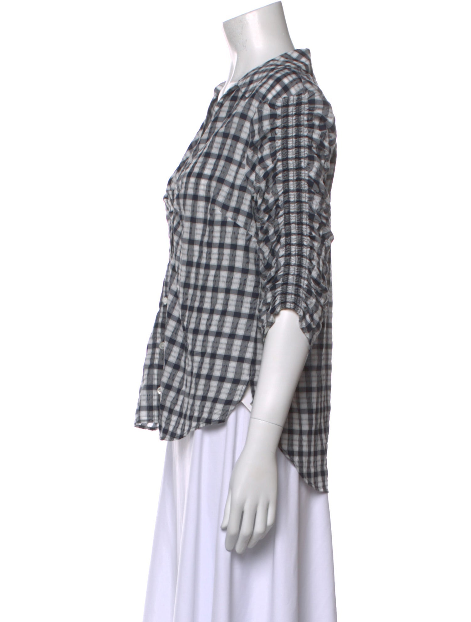 Veronica Beard Plaid Print Three-Quarter Sleeve Button-Up Top