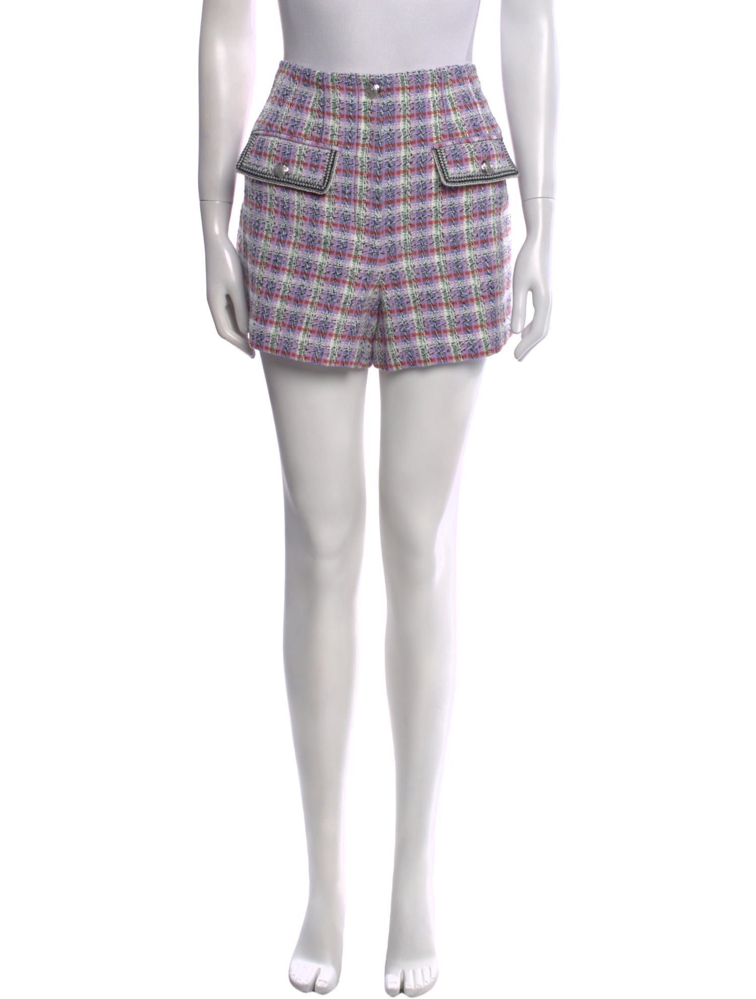 Veronica Beard Plaid Print Mini Shorts