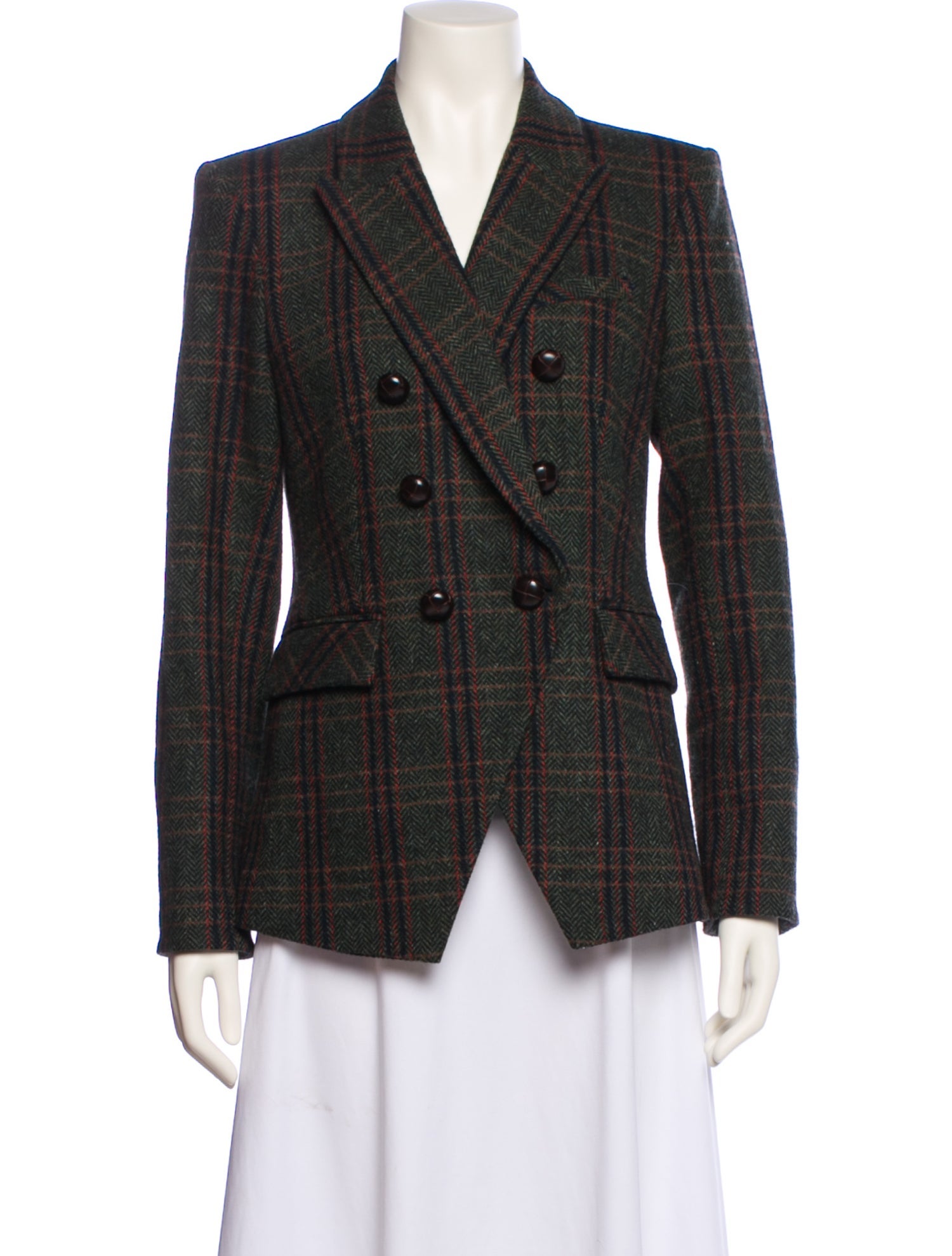 Veronica Beard Virgin Wool Plaid Print Blazer