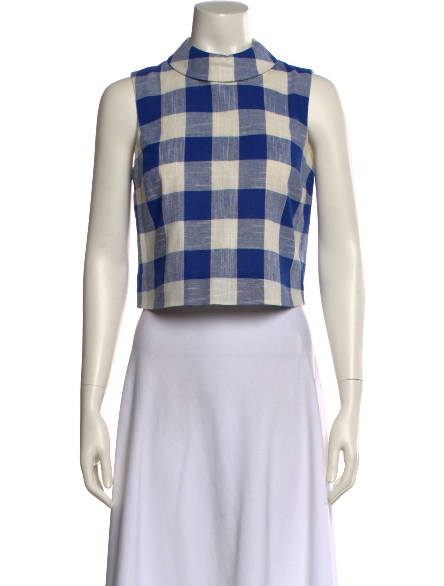 Veronica Beard Plaid Print Mock Neck Crop Top
