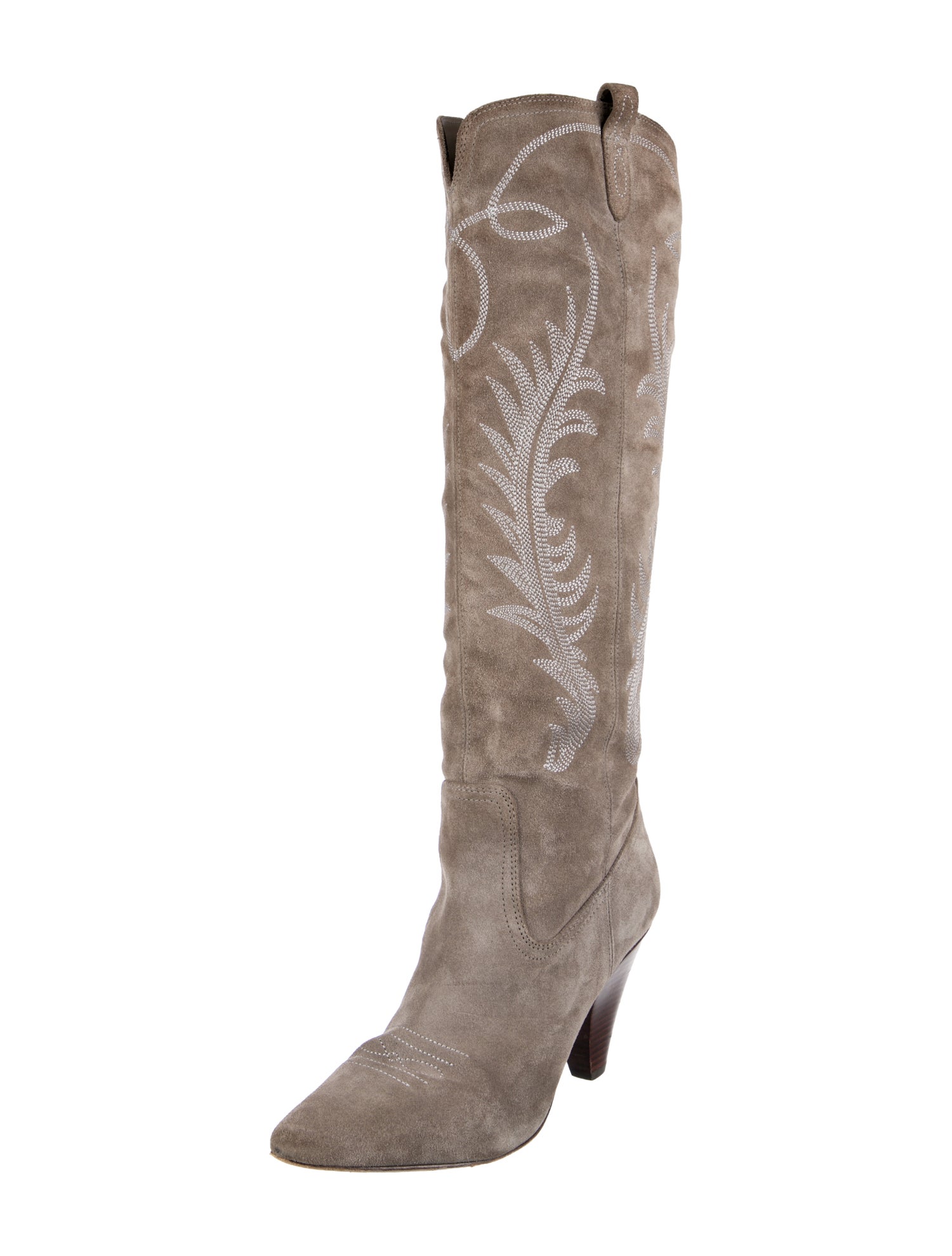 Veronica Beard Suede Embroidered Accent Boots