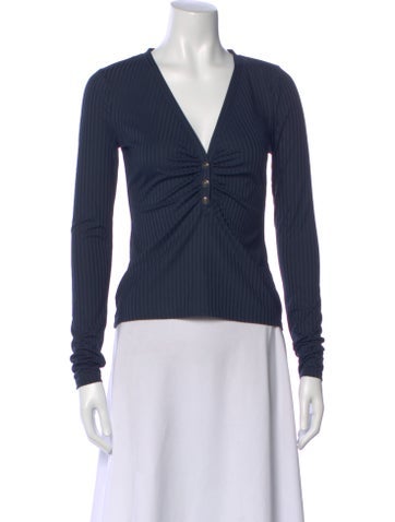 Pre-owned Veronica Beard V-neck Long Sleeve Top In Blue