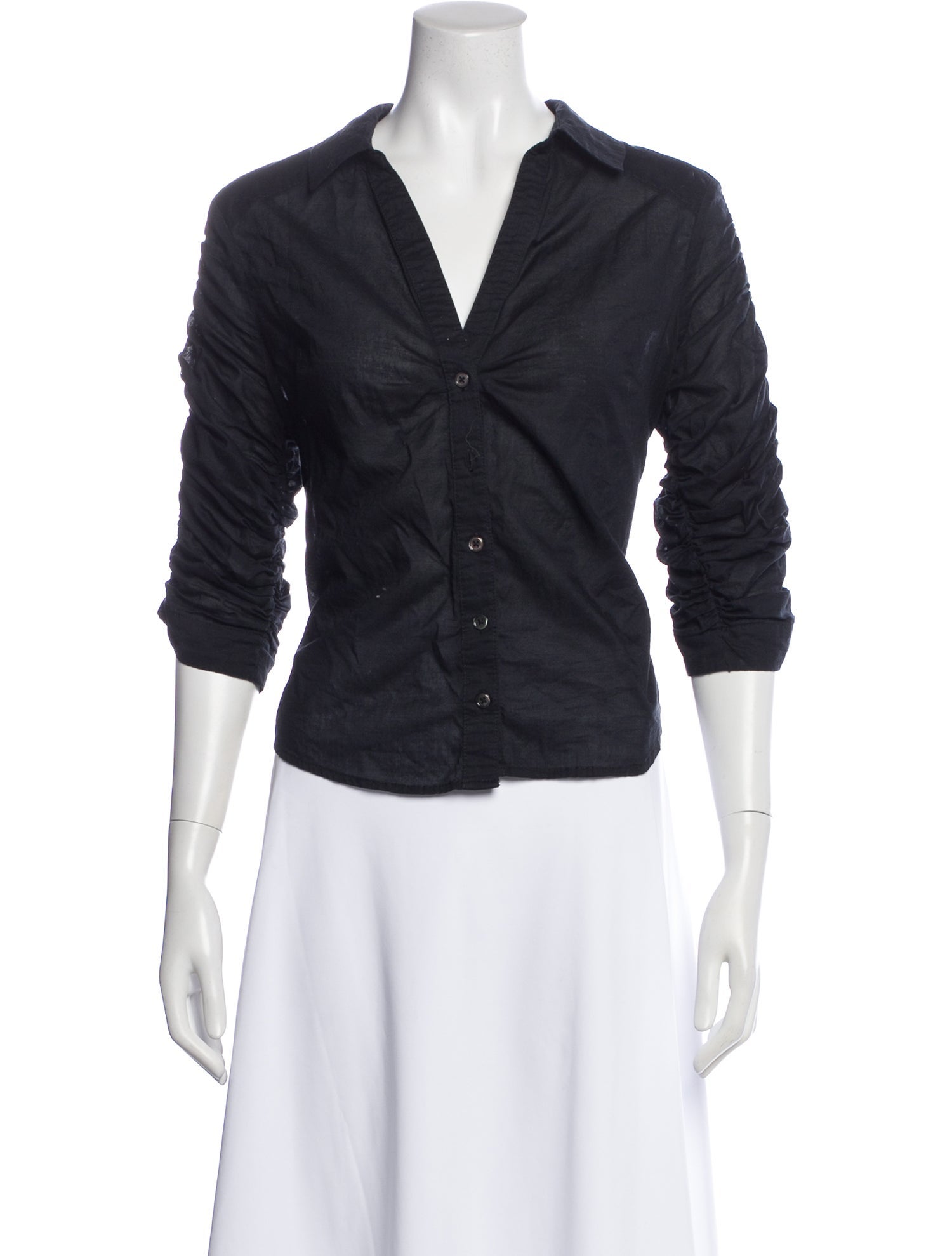 Veronica Beard V-Neck Three-Quarter Sleeve Button-Up Top