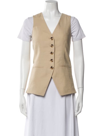 Pre-owned Veronica Beard Linen V-neck Top In Neutral