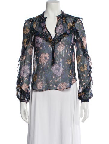 Pre-owned Veronica Beard Silk Floral Print Blouse In Multi