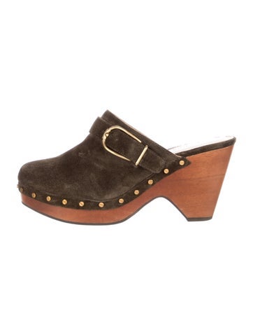 Pre-owned Veronica Beard Suede Studded Accents Mules In Green