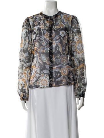 Pre-owned Veronica Beard Silk Floral Print Blouse In Blue