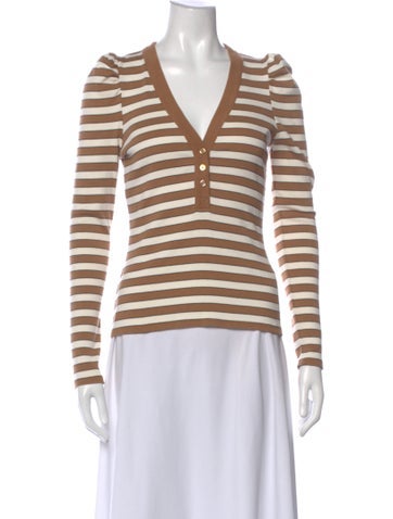 Pre-owned Veronica Beard Striped V-neck Top In Brown