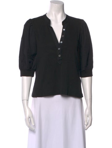 Pre-owned Veronica Beard V-neck Three-quarter Sleeve Polo In Black