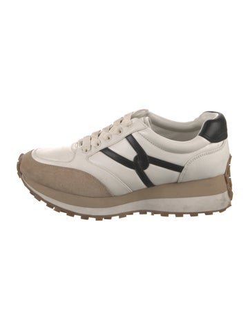 Pre-owned Veronica Beard Leather Colorblock Pattern Sneakers In Neutral