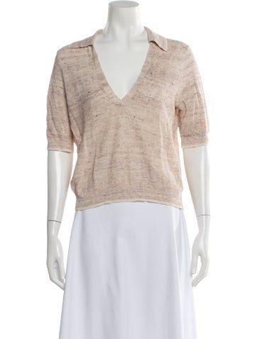 Pre-owned Veronica Beard Linen Short Sleeve Polo In Neutral