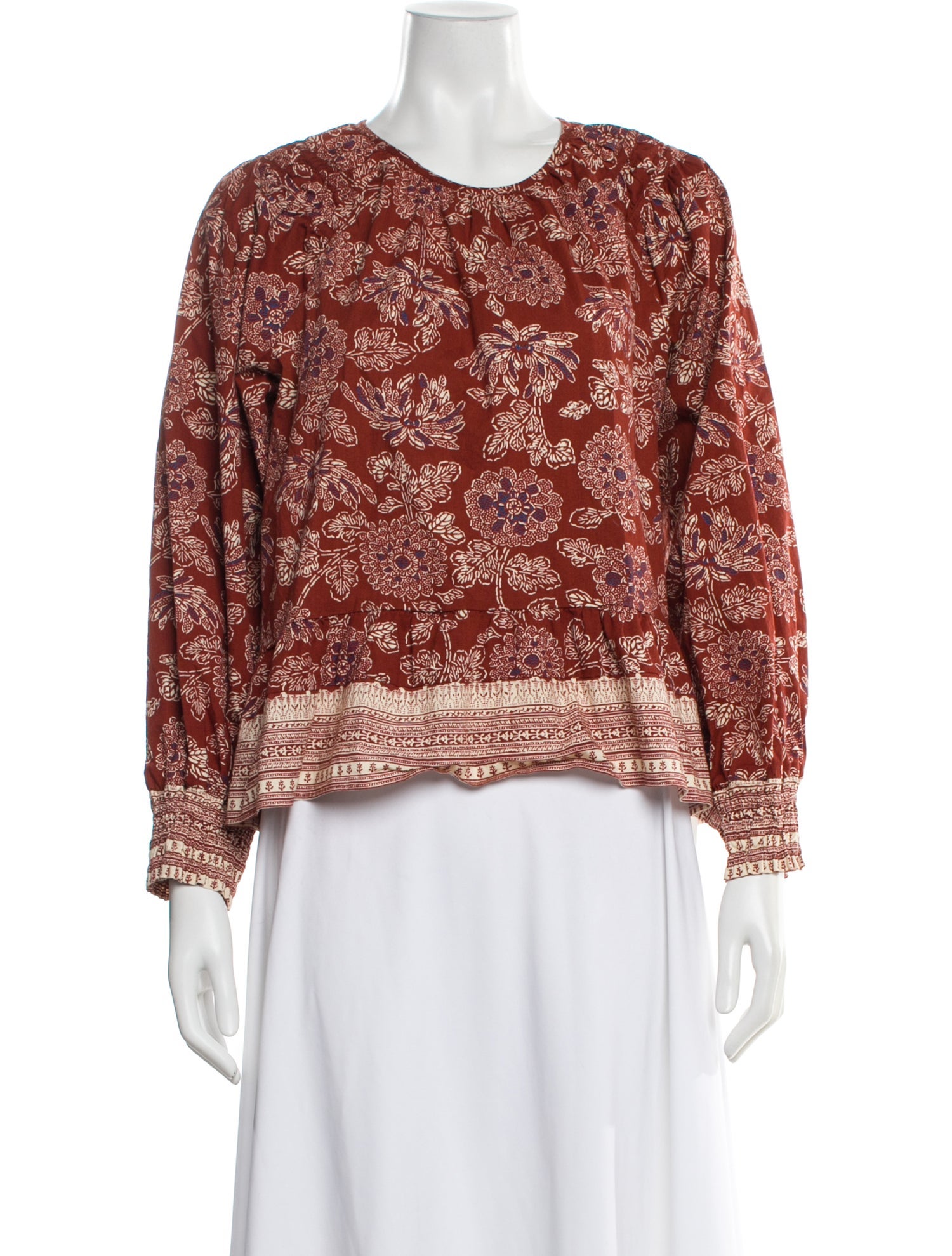 Veronica Beard Floral Print Crew Neck Blouse