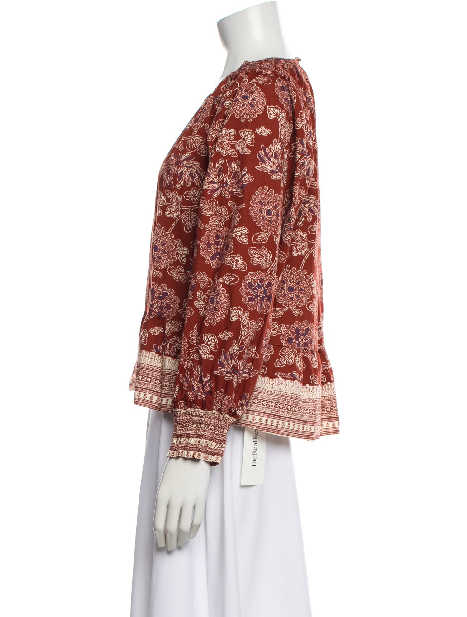 Veronica Beard Floral Print Crew Neck Blouse