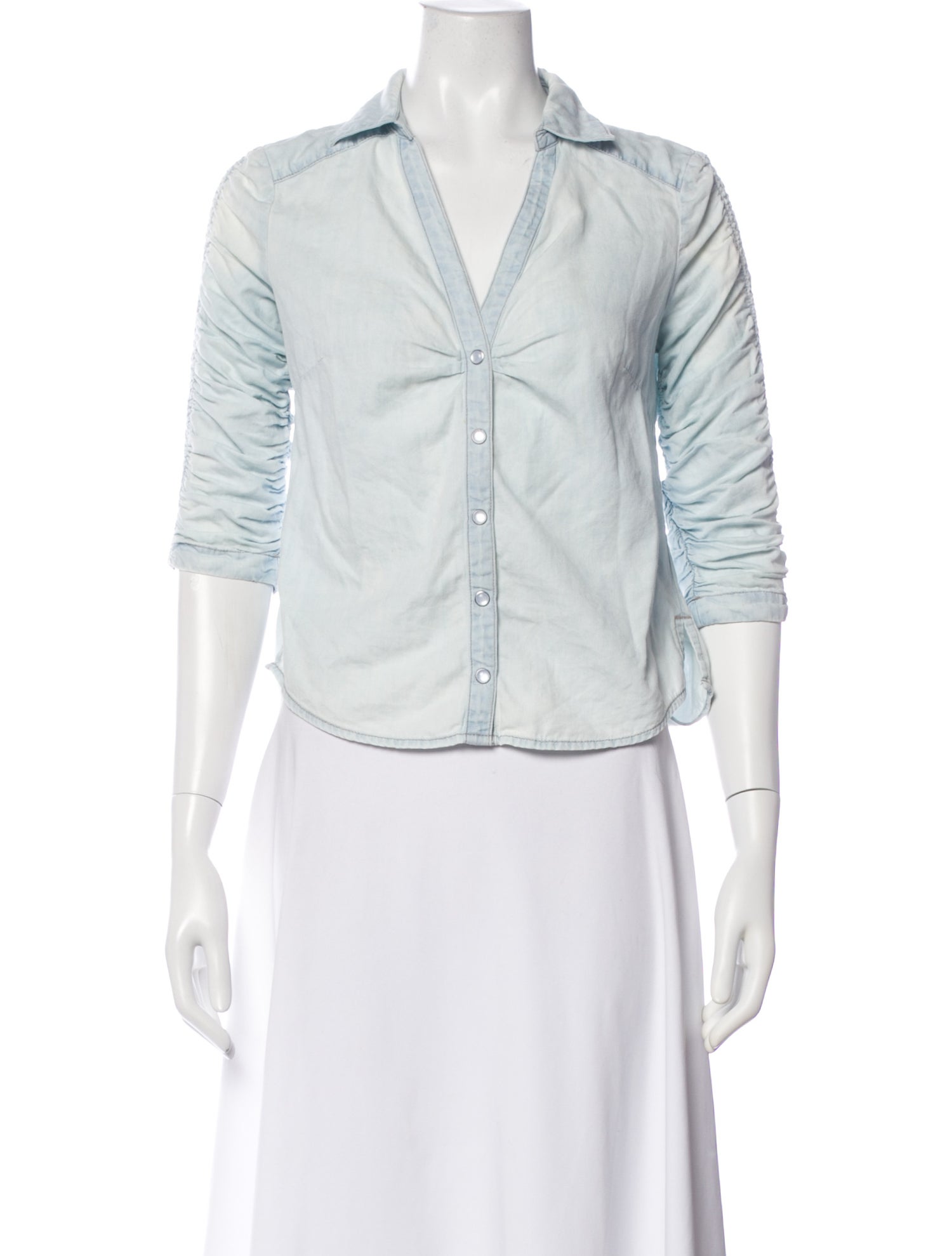 Veronica Beard V-Neck Three-Quarter Sleeve Button-Up Top