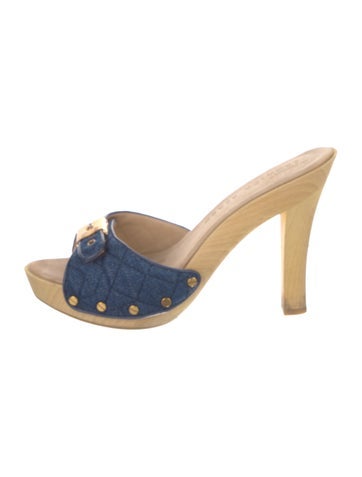 Pre-owned Veronica Beard Denim Studded Accents Slides In Blue