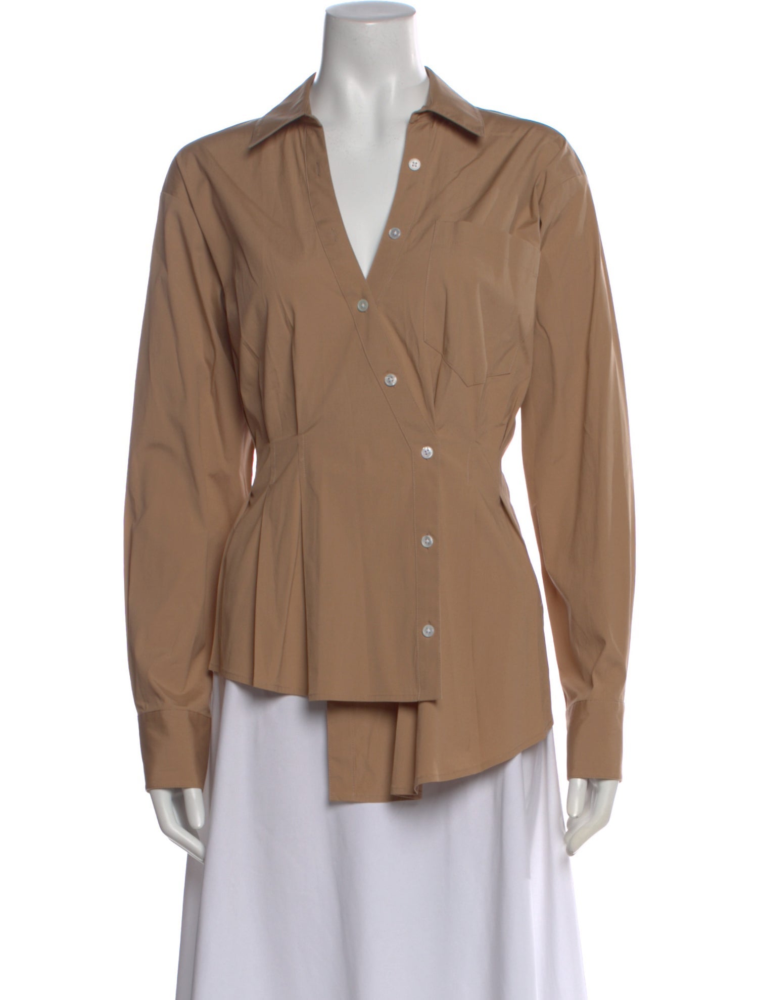 Veronica Beard V-Neck Long Sleeve Button-Up Top
