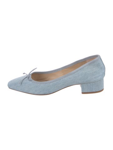 Pre-owned Veronica Beard Denim Bow Accents Ballet Flats In Blue
