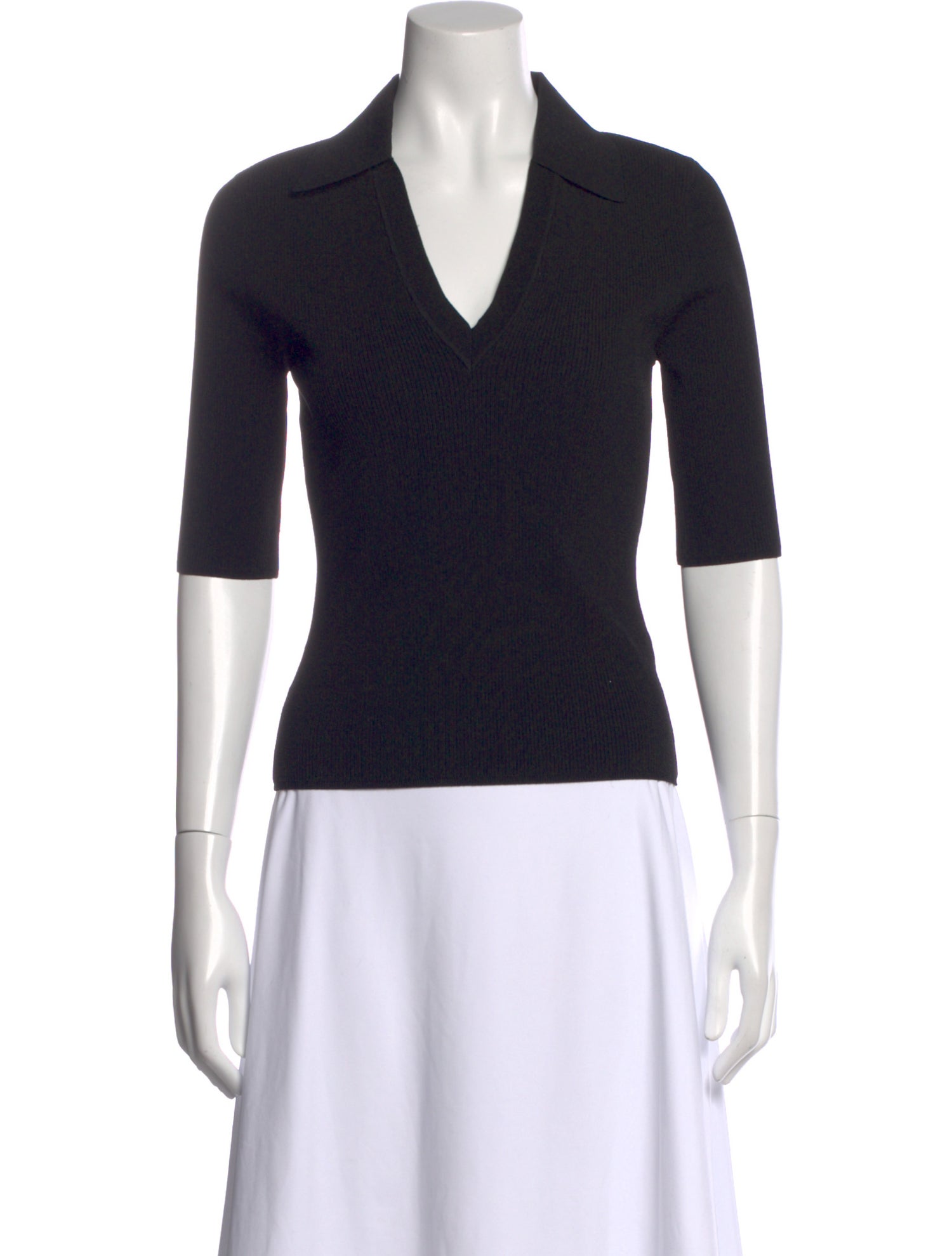 Veronica Beard V-Neck Three-Quarter Sleeve Polo