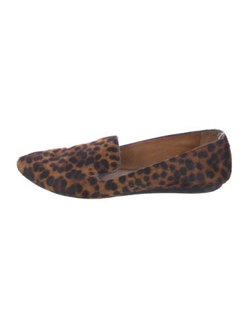 Pre-owned Veronica Beard Ponyhair Animal Print Loafers In Brown