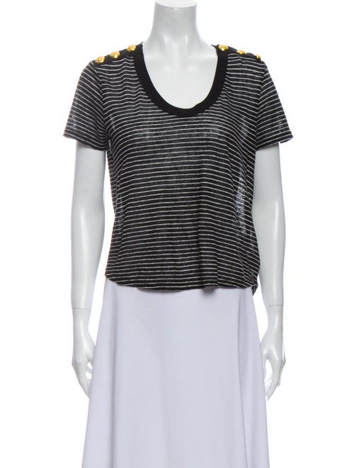 Veronica Beard Linen Striped T-Shirt Black