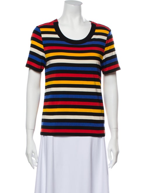 Veronica Beard Striped Scoop Neck T-Shirt Black