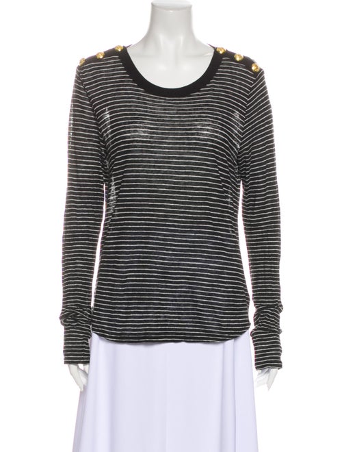 Veronica Beard Linen Striped T-Shirt Black