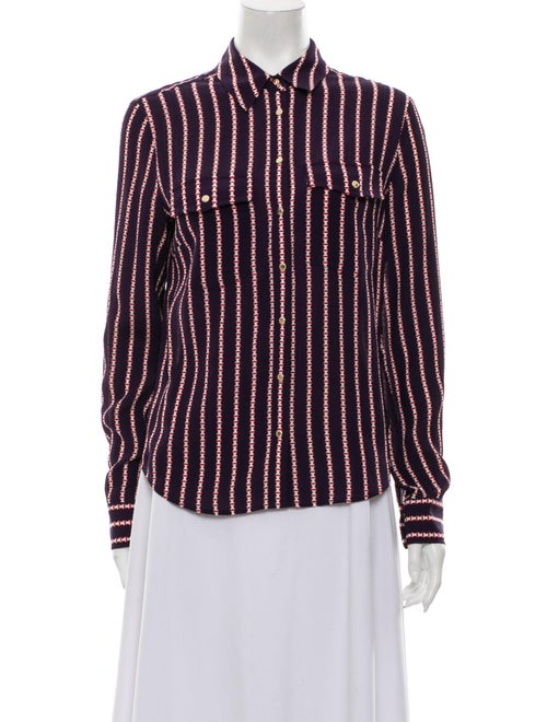 Veronica Beard Silk Striped Button-Up Top Blue