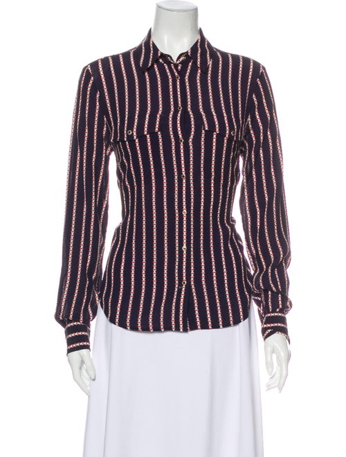 Veronica Beard Silk Striped Button-Up Top Blue