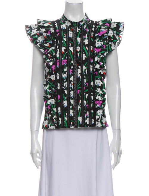 Veronica Beard Floral Print Mock Neck Blouse