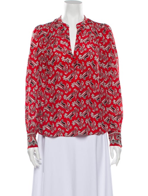 Veronica Beard Silk Paisley Print Blouse Red