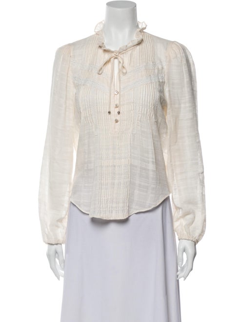Veronica Beard Mock Neck Long Sleeve Button-Up Top