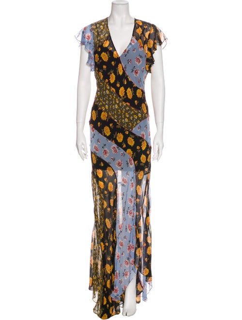 Veronica Beard Floral Print Long Dress Black