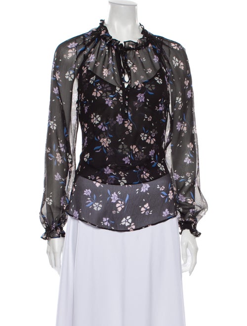 Veronica Beard Printed Blouse Silk Blouse Black