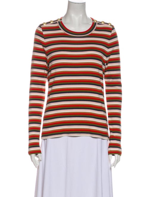 Veronica Beard Striped Crew Neck T-Shirt Red